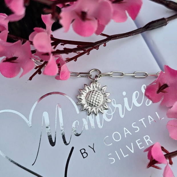 Ashes into Silver Sunflower Long Link Bracelet