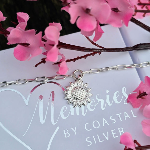 Ashes into Silver Sunflower Long Link Bracelet