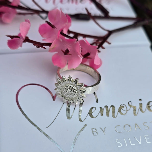 Ashes into Silver Sunflower Ring Flat Band
