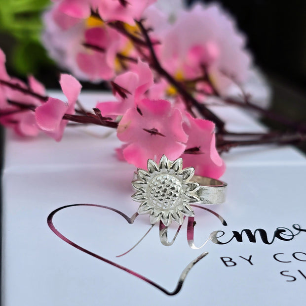 Ashes into Silver Sunflower Ring Flat Band