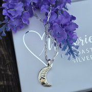 Ashes into Silver Crescent Moon Gold Star Long Link Necklace