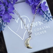 Ashes into Silver Crescent Moon Gold Star Medium Long Link Necklace