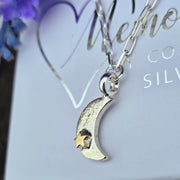 Ashes into Silver Crescent Moon Gold Star Medium Long Link Necklace
