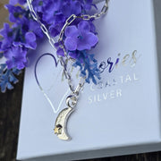Ashes into Silver Crescent Moon Gold Star Medium Long Link Necklace