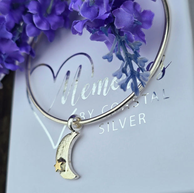 Ashes into Silver Crescent Moon Gold Star Bangle
