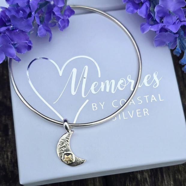Ashes into Silver Crescent Moon Gold Star Bangle