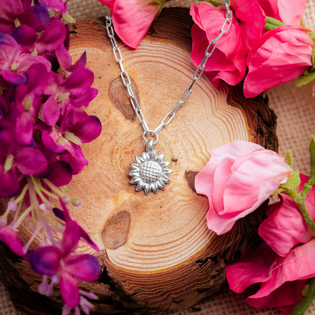 Ashes into Silver 'Sunflower' Long Link Necklace