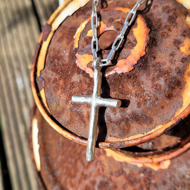 Rustic Cross Long Link Necklace