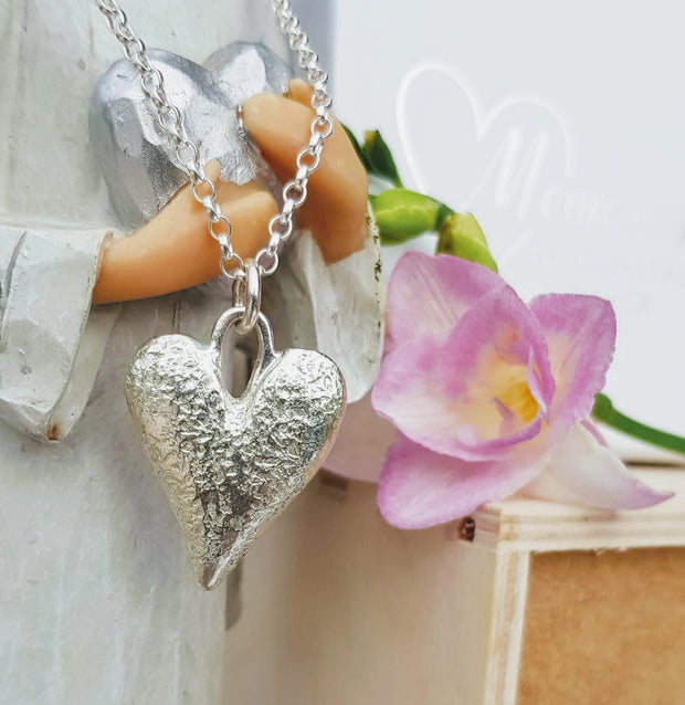 Memorial Necklace with Silver Beads & Engraved Heart | Someone Remembered