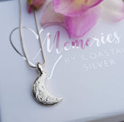 Crescent Moon Ashes into Silver Necklace