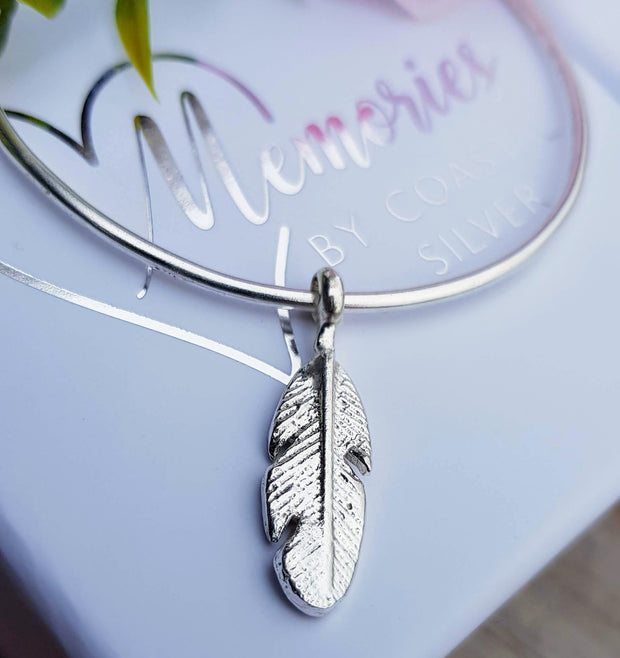 Ashes Into Silver Feather Bangle