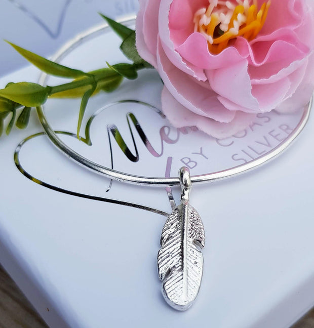 Ashes Into Silver Feather Bangle