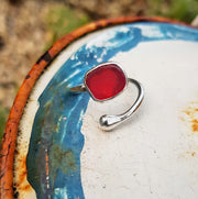 Mermaids Heart Sea Glass Ring Red (155)