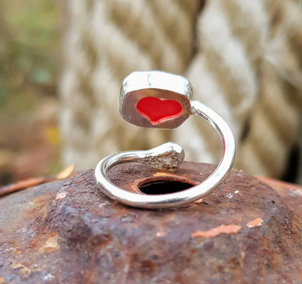 Mermaids Heart Sea Glass Ring Red (155)