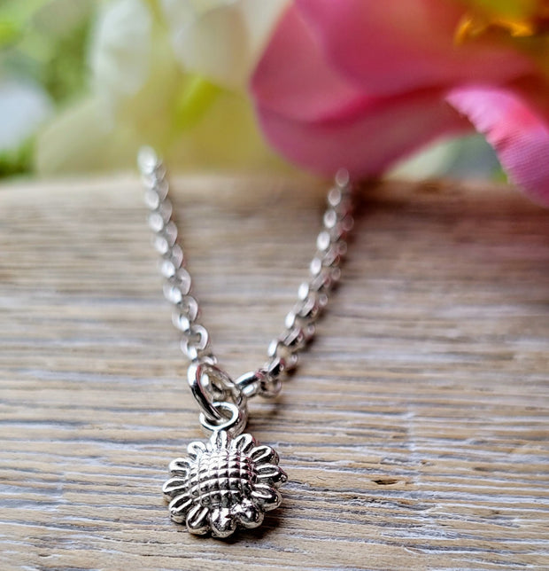 Little Sunflower Ashes into Silver Necklace