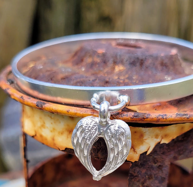 Angel Wings Chunky Stamped Charm Bangle