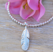 Ashes Into Silver Feather Beaded Bracelet