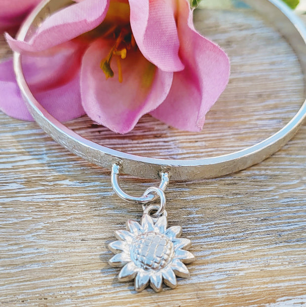 Sunflower Ashes into Silver Charm Bangle