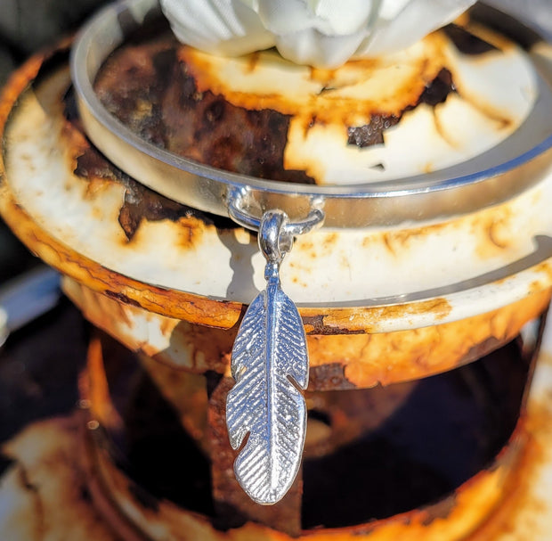 Feather Chunky Stamped Charm Bangle