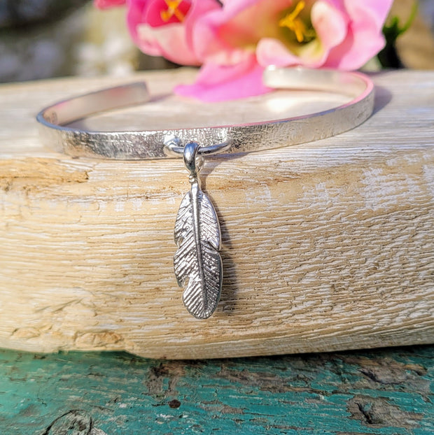 Feather Together Forever Ashes into Silver Charm Memory Cuff