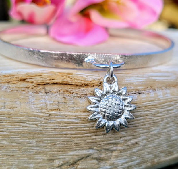 Sunflower Together Forever Ashes into Silver Charm Memory Cuff