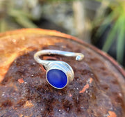Cobalt Blue Dot Sea Glass Ring (230) XS